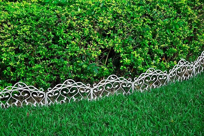 Evelyne Decorative Garden Border Plastic Edging – PP Plastic, Short Metal-Free Faux Wrought Iron Leaf & Bird Design, 16pcs Yard Landscaping Fence Liner Lawn Edge Barrier, 20ft Kit of Decorative Panels