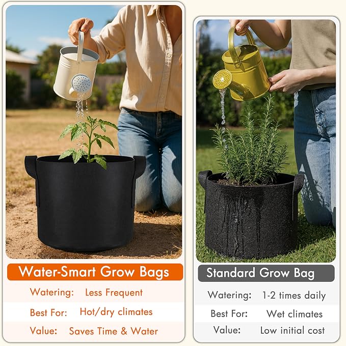 Gardzen 10 Gallon Grow Bags with Waterproof Liner, 500G Thick Nonwoven Fabric Pots, Cuts Watering by 50% in Hot Dry Climates, for Patio Balcony Use (6-Pack)