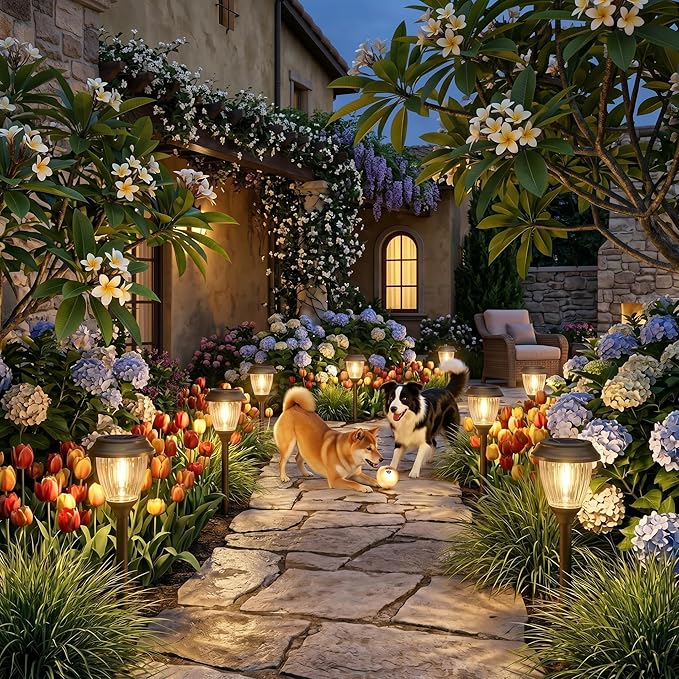 XMCOSY+ Solar Pathway Lights Outdoor, Glass & Metal Garden Lights with 2 Lighting Modes (10/25 LM), IP65 Waterproof, Warm White Decorative for Yard Walkway Driveway Patio & Path