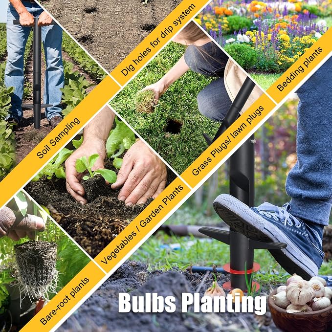 Bulb Planter & Sod Plugger - 34" Long Handle Grass Plugger Tool for Lawn Repair, Heavy Duty Garden Hole Digger with Easy Plug Release for Zoysia Plugs, Bare Spots, Tulip Planting,Turf Transplanting