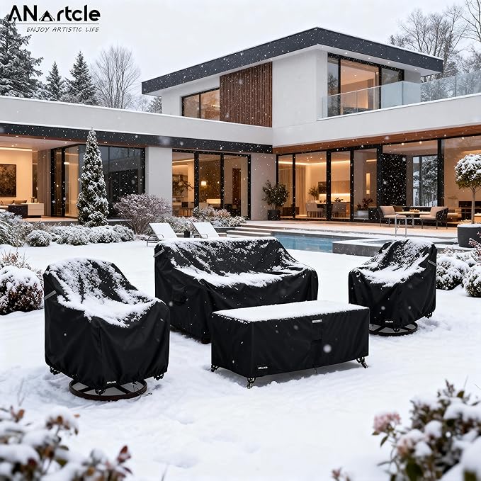 ANartcle Patio Furniture Covers 4 Piece Set, 600D Waterproof Heavy Duty Outdoor Furniture Covers,Fit Wicker Patio Sofa, Swivel Rocker Chair and Coffee Table,Black