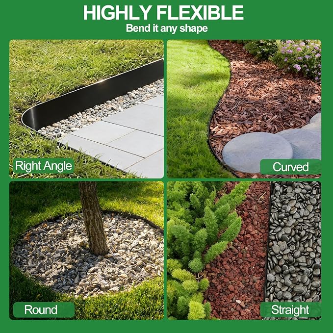 SPECILITE Landscape Edging 4 in x 40 FT, Flexible No-Dig Garden Border with 60 Galvanized Steel Stakes & Hammer, Landscaping Edging Kit for Garden Flower Beds, Yard, Lawn, Pathways, Black