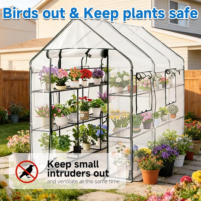 SUNGIFT Greenhouse for Outdoors, Walk-in Greenhouses 56 x 85 x 77 Inch, Portable Green House 3 Tiers 20 Shelves for Garden, Patio, Backyard, White