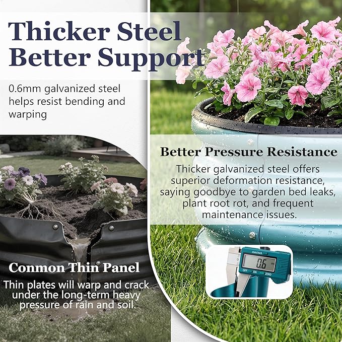 2 x 2 x 1 ft Round Raised Garden Bed, Black 3 Pack 0.6 mm Thick Galvanized Steel Planter Box with Double Layer Paint and Safety Edge Trim for Vegetables Flowers Herbs Outdoor Garden