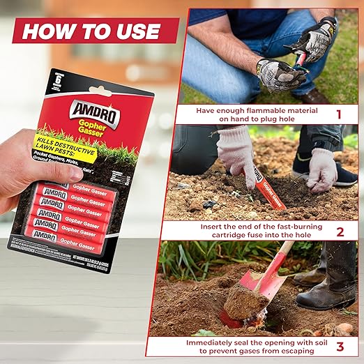 Amdro Gopher Gasser Bundle Pack – 4 Packs of Gopher Gassers (6 Per Pack) with Professional Contractor Tips – Rodent Control for Lawns, Gardens & Golf Courses – Outdoor Use Only (4)