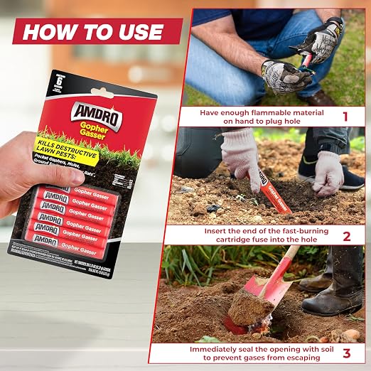 Amdro Gopher Gasser Bundle Pack – 6 Packs of Gopher Gassers (36 Total) with Professional Contractor Tips – Rodent Control for Lawns, Gardens & Golf Courses – Outdoor Use Only (6)