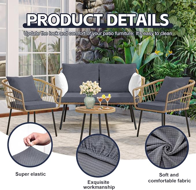 8Pcs Patio Cushion Covers,Outdoor Cushions Covers,Stretch Cushion Covers Replacement, Washable and Reusable Furniture Protectors(Grey)