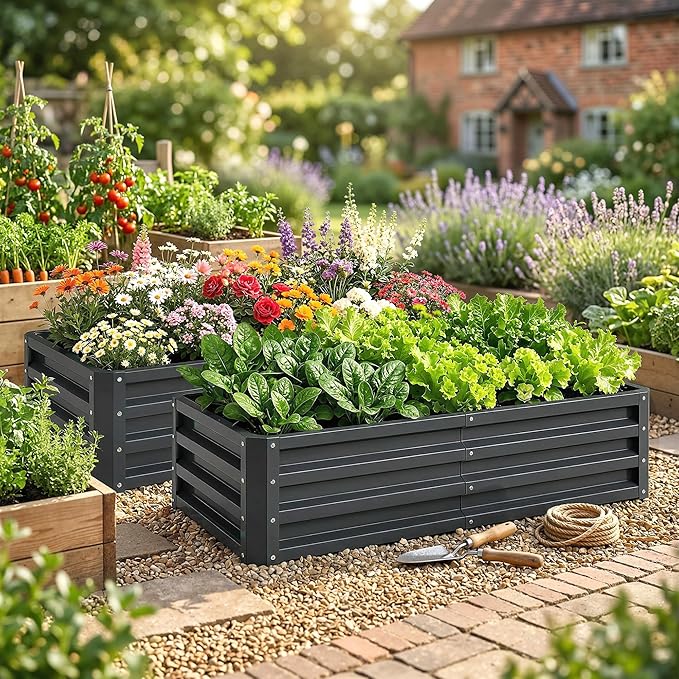 Outsunny Galvanized Raised Garden Bed, 4' x 2' x 1' Metal Planter Box, for Growing Vegetables, Flowers, Herbs, Succulents, Gray