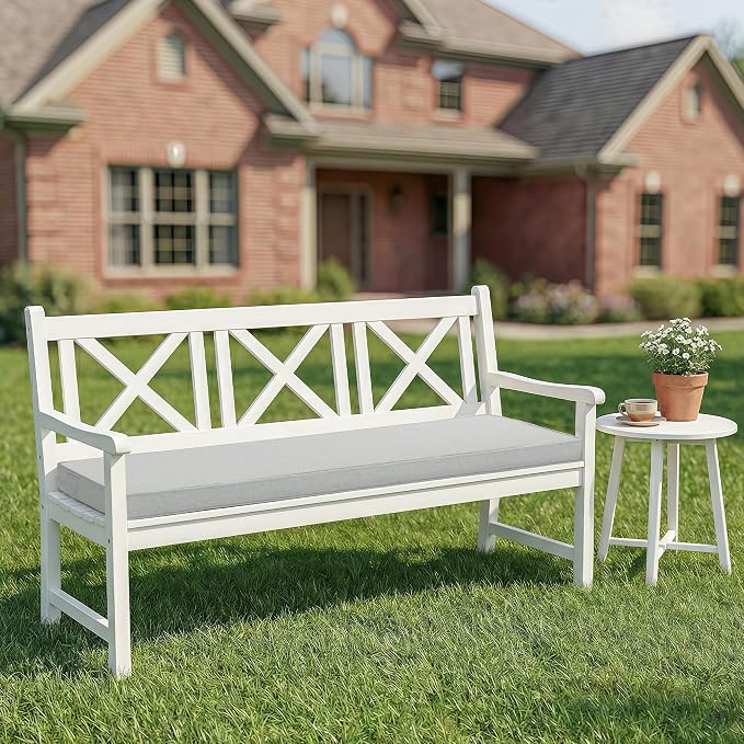 Outdoor Bench Cushion, Water-Resistant & Fade-Resistant, Porch Swing Cushions with Ties, Patio Furniture Seat Pads for Garden Settee, Removable Cover Non-Slip Bottom, 48 x 16 Inch, Light Grey