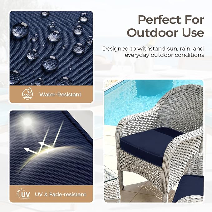 UNIKOME Outdoor Chair Cushions Set of 4, Water Resistant Patio Seat Cushions with Ties for Outdoor Furniture, High-Density Foam, UV & Fade Resistant, Piped Edge – 24" x 24" x 4", Navy