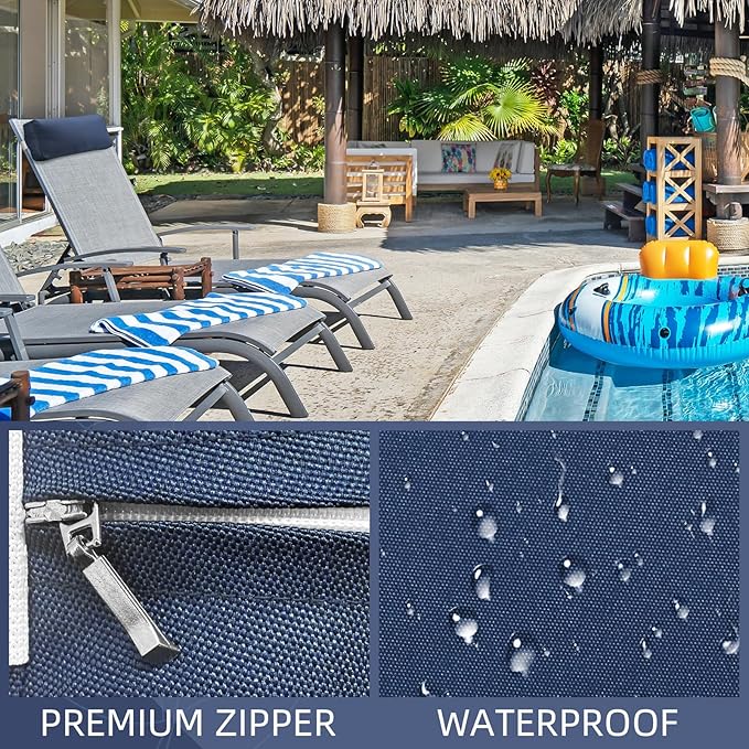 Chaise Lounge Head Pillow, 2 Pack Outdoor Patio Pillows with Adjustable Strap, Lounge Head Resting Pillow for Recliner Beach Pool Lounger Office Chair(Navy,Water Resistant)