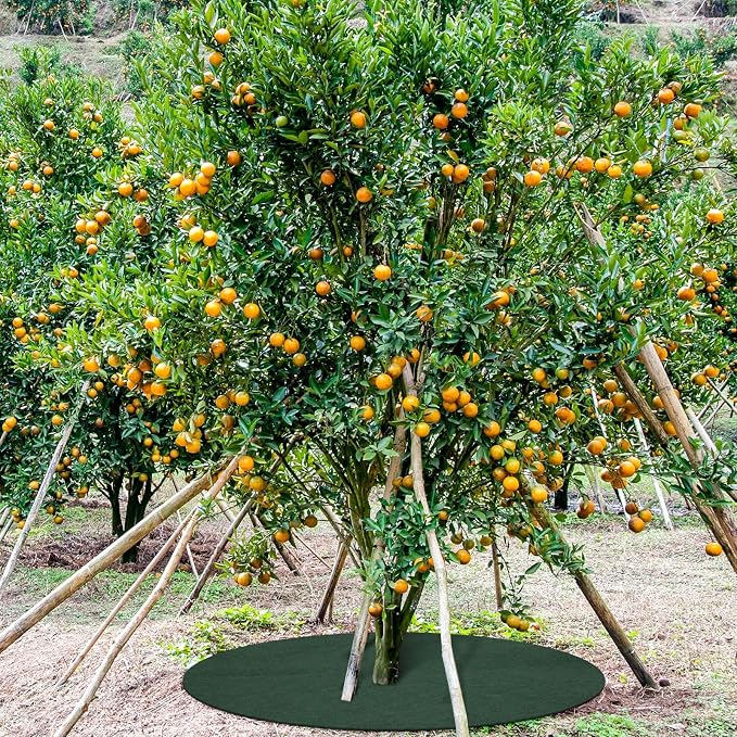 Shimeyao 16 Pcs 32. 2 Inch Non Woven Tree Mulch Ring Round Tree Weed Barrier Mat Reusable Landscape Protector Base Barrier Fabric for Weed Root Protection (Green)