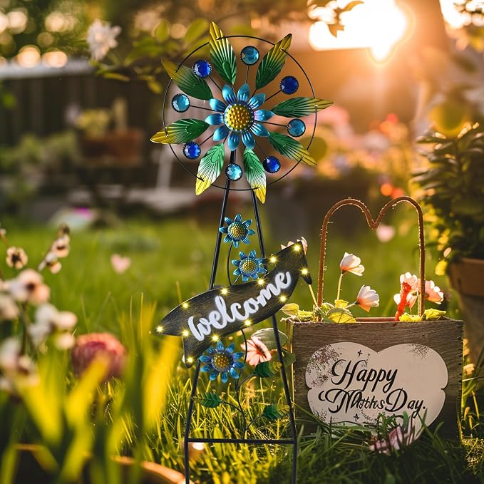 TERESA'S COLLECTIONS Wind Spinners Outdoor Solar Decor, Hummingbird Metal Windmill for Yard Decorative Garden Stakes for Porch,Garden,Yard,35"