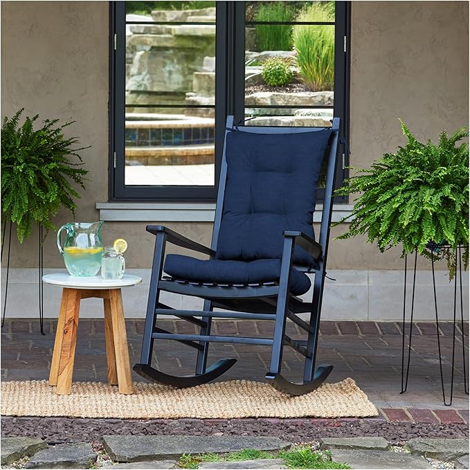 Arden Plush Indoor/Outdoor Rocking Chair Cushion Set, 18 x 20, Water Repellent, Fade Resistant, Tufted Cushion for Rocking Chairs Sapphire Blue Leala