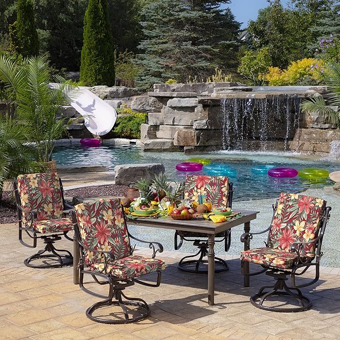 Arden Outdoor Midback Chair Cushion, 18 x 16.5, Rain-Proof, Fade Resistant Ruby Clarissa