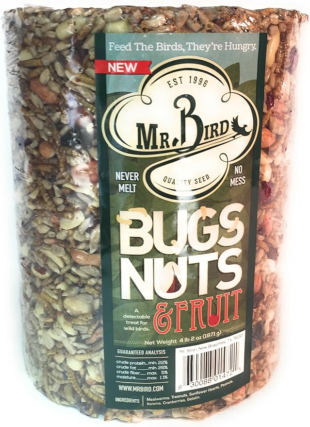Mr. Bird Wild Bird Seed Large Cylinder Bugs, Nuts & Fruit 4 lbs. 2 oz.