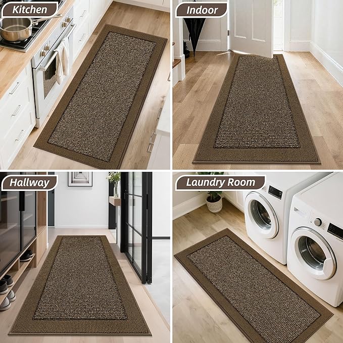 BEQHAUSE Indoor Door Mat 20" x 48", Dirt Trapper Door Mats Non-Slip Entryway Rugs Washable, Resist Dirt Absorbent Welcome Mat, Low Profile Floor Mats for Front Back Door and Entryway, Brown