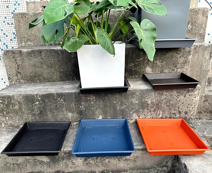 NIMYAU Square Plant Saucer 8 Inch 5 Pack, Plant Stand Plant Trays for Pots Heavy Duty Plastic Gray Plant Saucers for Indoors Outdoors, Flower Pot No Holes Plant Lover Gardening Gifts