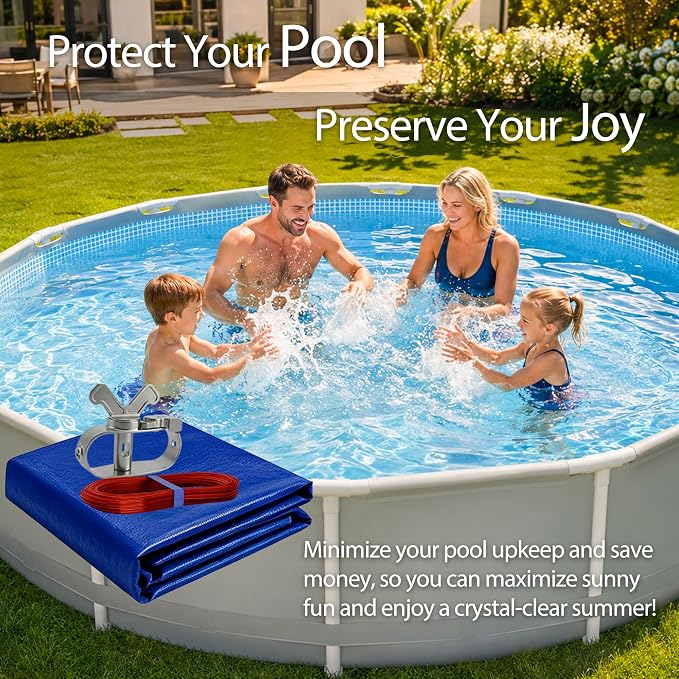 [Ultra-Thick] 18FT Pool Cover for Above Ground Pools, Easy Install Remove | [Upgrade] 195GSM Extra 4FT Overlap 17x17 Mesh, Heavy-Duty Winch, 500D Oxford UV & Tear Resistant,Reinforce Edge