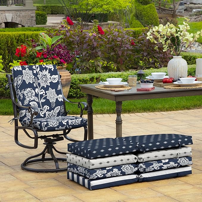 Arden Outdoor Patio Dining Chair Cushion, 20x44, Rain-Proof Seat Pad, Fade-Resistant Outdoor Cushion Sapphire Blue Ashland Jacobean