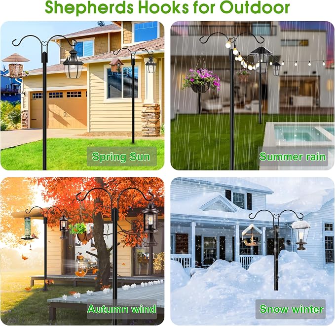 XDW-GIFTS Shepherds Hooks for Outdoor, 2-Pack 108 Inch Heavy Duty Bird Feeder Pole, Garden Pole for Hanging Plants, Lantern, Hummingbird Feeder, Hanging Plant Stand with 5 Base Prongs