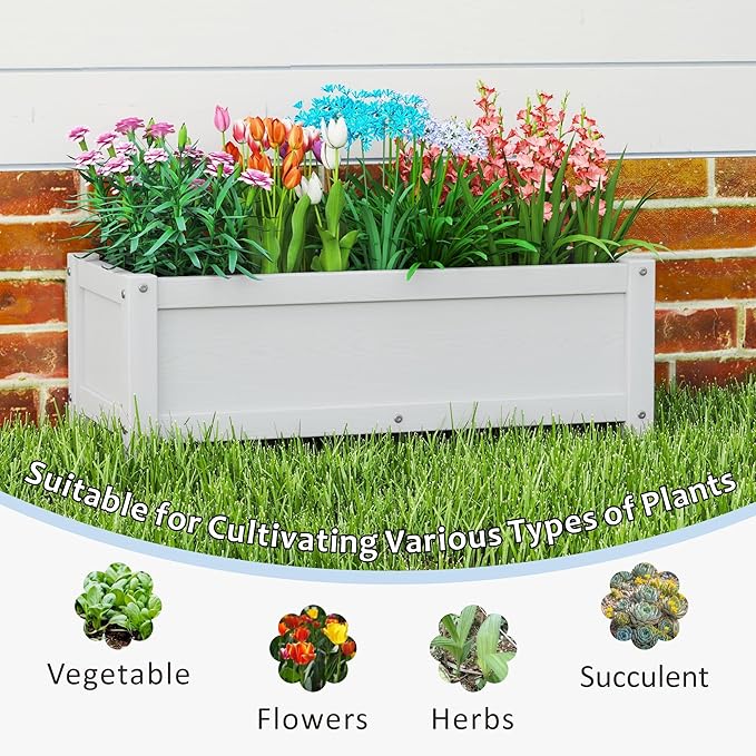 HDPE Raised Planter Box Outdoor,Rot-Resistant and Non-Cracking,Small Raised Beds for Gardening 29.5 * 14.4 * 9.8 in for Yard,Lawn,Outdoor Planter Boxes Rectangle with Drainage Holes White