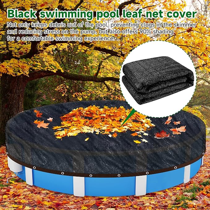 Pool Leaf Net Cover18 ft Round, Fine Mesh Leaf Net for Above Ground Pool, Winter Pool Cover18ft Round Above Ground, Cover Size: 18-Feet Dia (Includes 3-feet Overlap) (Black -Round, 18FT)
