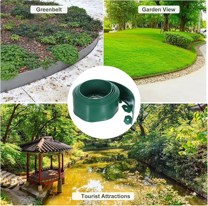 uxcell Landscape Edging, 1Pcs 20FT x 3.94" - Garden Edging Kit with 18 Stakes, Landscape Edging Border for Garden Lawn Flower Bed Yard Grass (Green)
