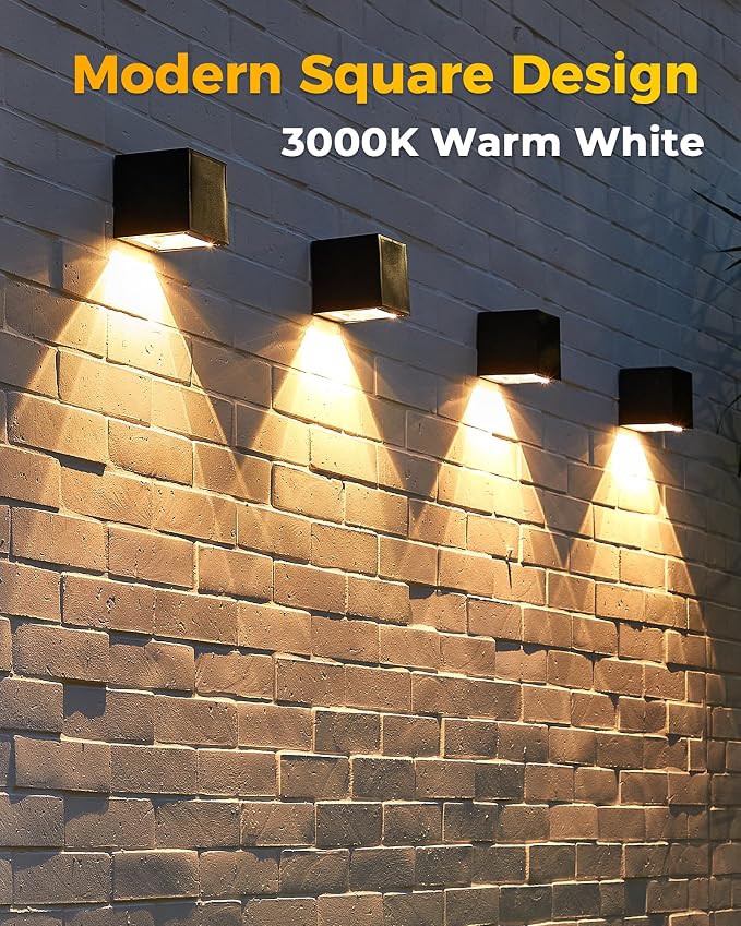 LUHLEE Solar Wall Lights Outdoor, Modern Square Solar Wall Sconce IP65 Waterproof, Solar Outdoor Lights for Patio, Porch, Garden, Backyard, Fence Decor (2 Pack)