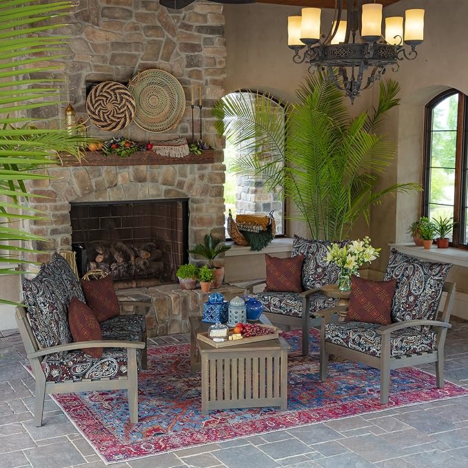 Arden Outdoor Deep Seat Cushion Set, 24 in x 24 in, Weather-Proof, Rain-Proof, Fade Resistant Patio Cushion for Chair, Sofa, and Couch Navy Palmira Paisley