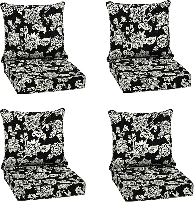 Arden Outdoor Deep Seat Cushion Set (4-Pack), 22 in x 24 in, Weather-Proof, Rain-Proof, Fade Resistant Patio Cushion for Chair, Sofa, and Couch Ashland Black Jacobean
