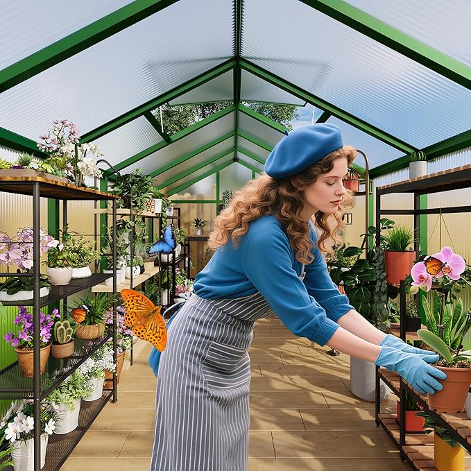 IDEALHOUSE 6×10 FT Greenhouse, Large Walk in Greenhouses for Outdoors and Garden Planting, Polycarbonate Greenhouse with Enhanced Aluminum Frame, Green Houses with Quick Setup Structure and Roof Vent