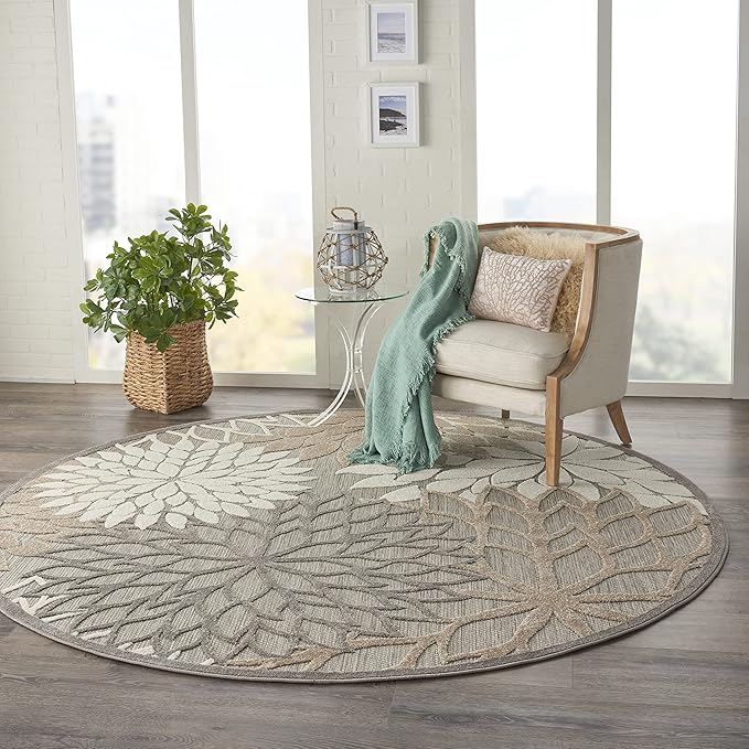 Nourison Home Aloha Natural 7'10" x Round Area Rug - Easy Clean, Non Shedding, Bed Room, Living Room, Dining Room, Kitchen (8' x Round)