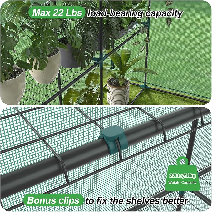 NEWBULIG Outdoor Greenhouse, Walk-in Greenhouse with 2 Tier 8 Plant Shelves, 56"×56"×77" Durable PVC Cover, Portable Greenhouses for Outdoor Garden, Patio, Porch, Backyard Green Houses, Green