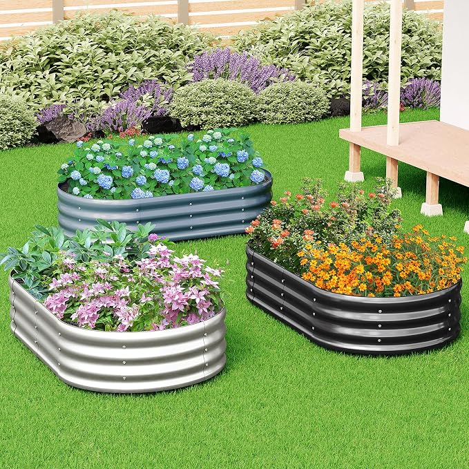 zizin 2 Pack Galvanized Raised Garden Bed Metal Oval Raised Garden Beds Outdoor Planter Box for Vegetables (4x2x1FT, Silver)