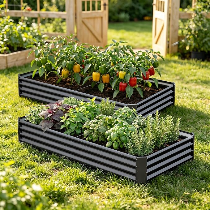 6x3x1ft(2 Pack) Galvanized Raised Garden Bed,Outdoor Planter Box Metal Patio Kit Planting Bed for Vegetables,Flowers, Black