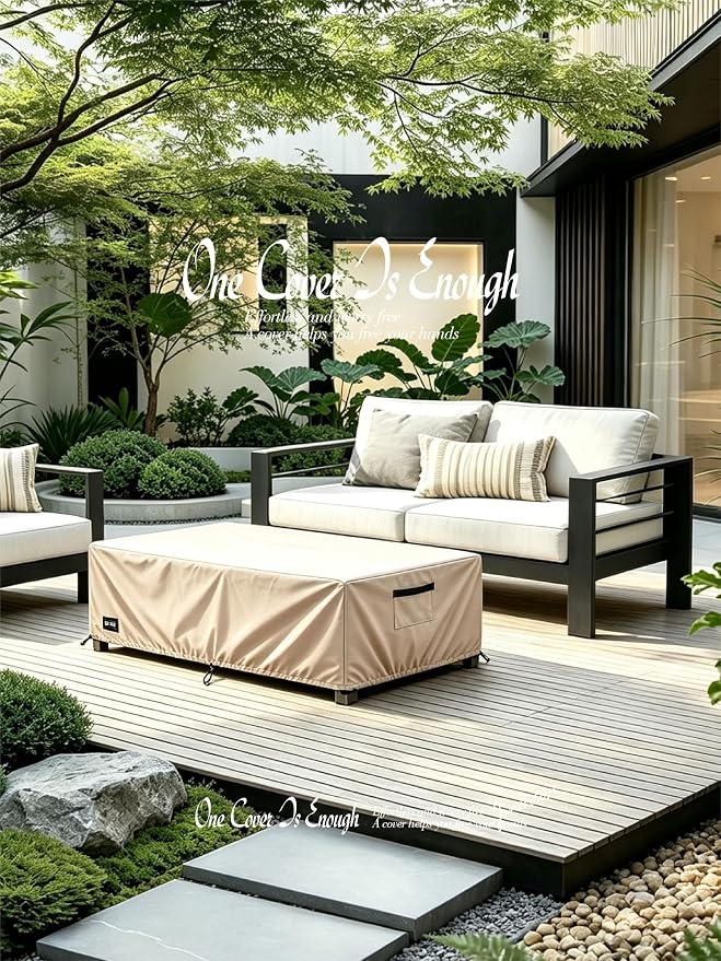 Patio Coffee Table Cover,36Wx24Dx16H Inches 100% Waterproof Heavy Duty Outdoor Rectangular Side Table Cover,Beige&Brown Modern Style Outdoor Furniture Covers