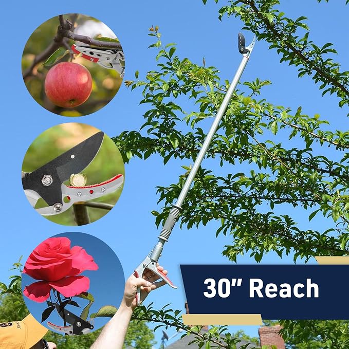 Kings County Tools 30-Inch Long-Reach Bypass Pruner | Rotating Cutter Head | Ergonomic Handle | Adjustable Grip Positions | Arborist Yard and Garden Tool | Made in Italy