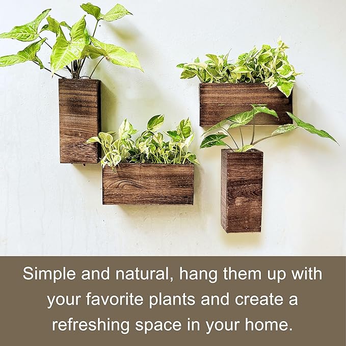 ShopLaLa Bundle- 20-Pack, 24 Inch Decorative Garden Fence + 4-Pack Set Wooden Box Planter Hanging Wall Pot Modern Vase Indoor Home No Dig Black Landscape Fencing Rustproof Metal Wire Border Outdoor