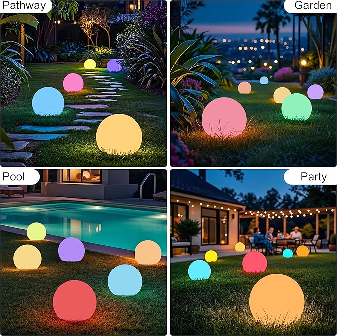 12 Inch Ball Light, Outdoor Glow Globe Light with Remote Control, LED Solar Gazing Ball Night Light 16 Modes RGB Color Changing, Waterproof Solar Globe for Garden Yard Pathway Decor