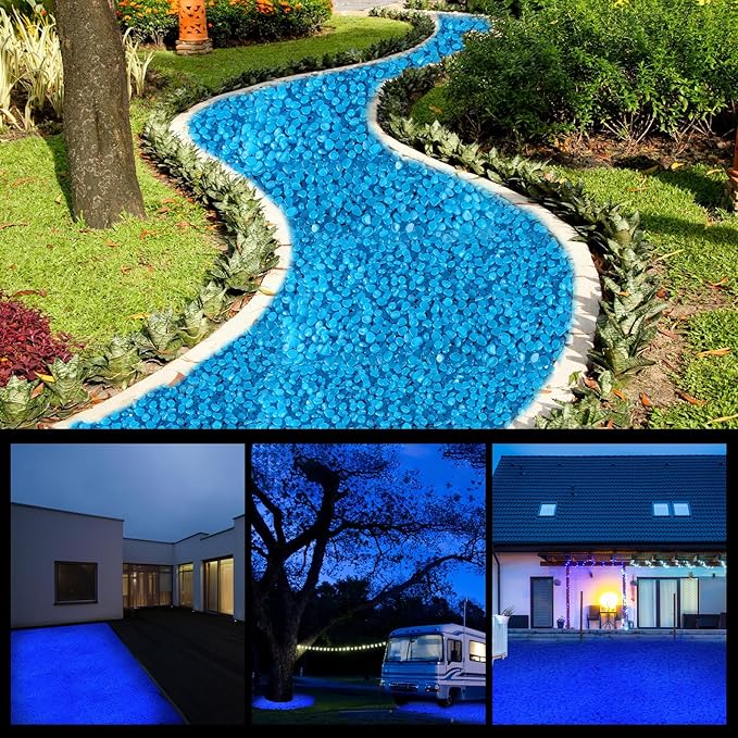 Sasylvia 3000 Pcs Glow in The Dark Rocks 1 Inch Glow Rocks 12.6 LB Garden Glow in The Dark Stone Outdoor Glow in The Dark Pebbles for Landscaping Walkway Pathway Backyard Fish Tank Plant (Dark Blue)