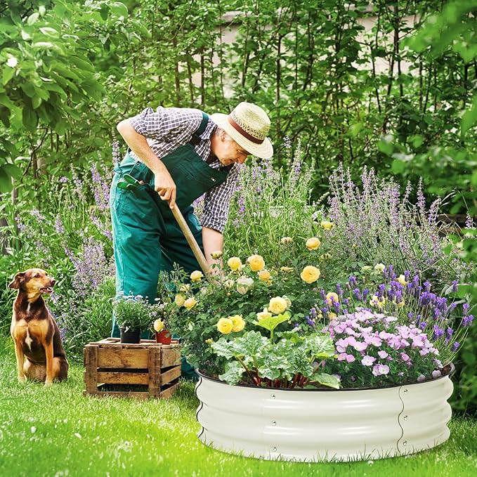 Aoodor 9" Tall 30" Metal Raised Garden Bed, Outdoor Planter Box and Raised Garden Kit for Vegetables, Flowers, Arugula and Herbs, Beige