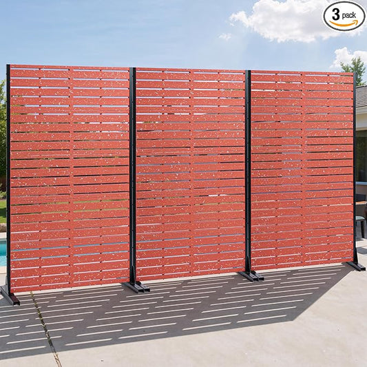 Privacy Screen Outdoor 60" Hx35 W Freestanding Privacy Panel with Stand, HDPE Decorative Privacy Fence with Sandblasting Louver Pattern, Patio Divider Screen, Privacy Screens for Outside