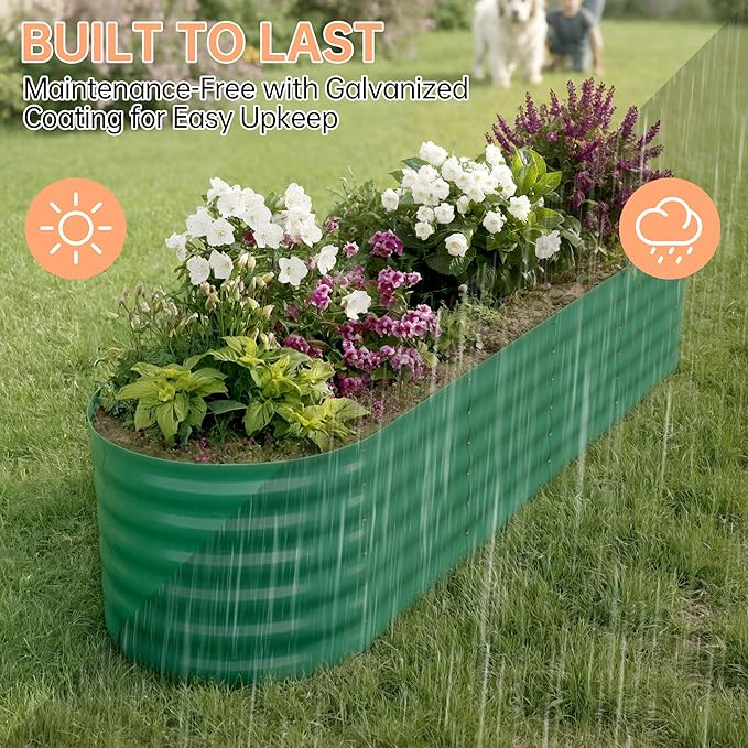 IDEALHOUSE 8x2x1.5 Ft Galvanized Metal Raised Garden Bed, 24-Inch Tall Outdoor Planter Box for Vegetables, Flowers & Herbs, Rust-Resistant Garden Beds for Backyard, Patio or Balcony, Green