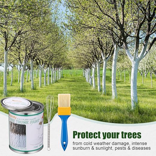 Kathfly 1 Pack Tree Paint Kit Tree Whitewash Trees Trunk Protection with Tinplate Container Whisk Brush for Fruit Nut Ornamental Trees Sapling Garden Yard Orchard (7" Whisk,Small Blue Brush)