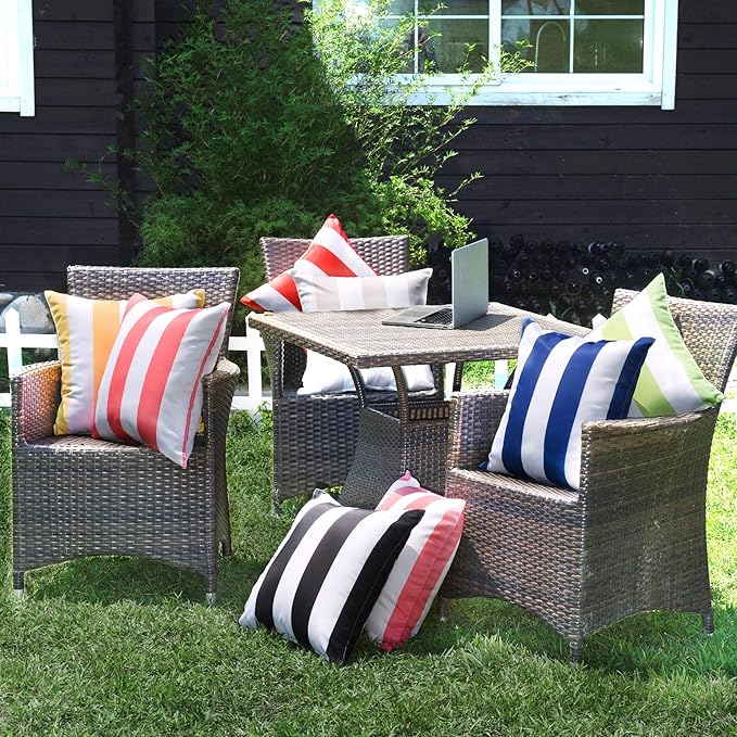 Western Home Pack of 2 Decorative Outdoor Solid Waterproof Striped Throw Pillow Covers Polyester Linen Garden Farmhouse Cushion Cases for Patio Tent Balcony Couch Sofa 12x20 inch Green