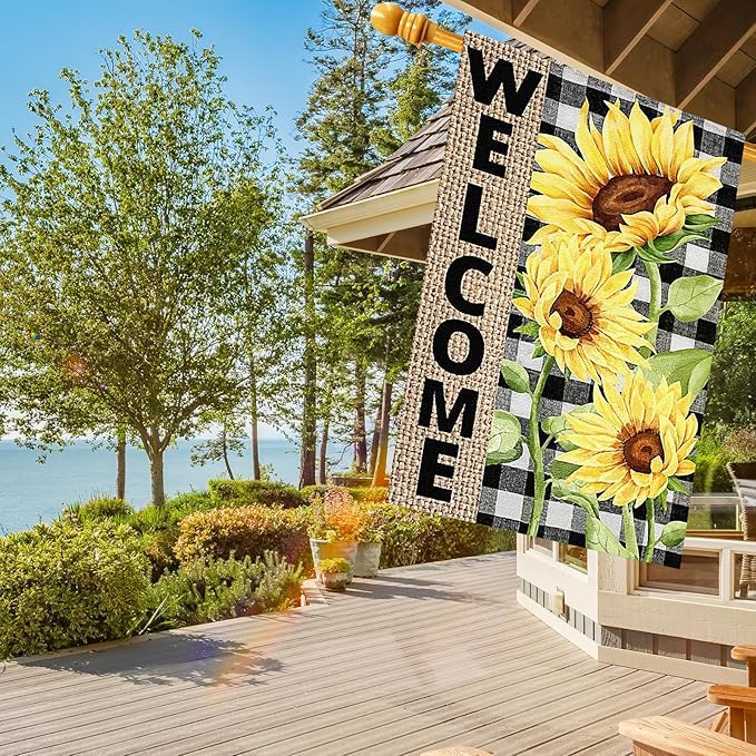 Summer Sunflower Garden Flag 28x40 inch Double Sided Welcome Large House Flag, Outdoor Yard Flag for Porch Farmhouse Summer Decor