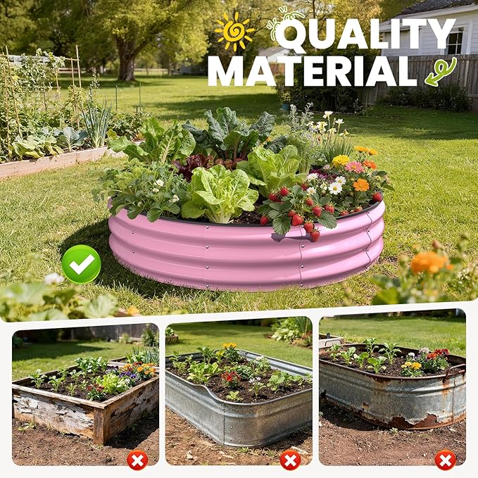 Pattiumo Galvanized Raised Garden Bed 4×4×1 FT, Round Metal Raised Garden Bed Outdoor Planter Box with Open Bottom, Rust-Resistant Steel Garden Bed for Vegetables Herbs Flowers, Easy Assembly