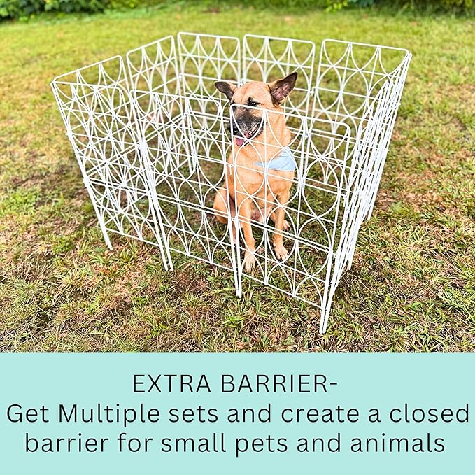 ShopLaLa Animal Barrier Fence (10 Panels) 12.5in(L) x 31in(H) Rustproof Metal Wire Decorative Flower Bed Edging for Landscape with Eclipse Design, Fencing Patio Yard Outdoor Panels Decor White Fence