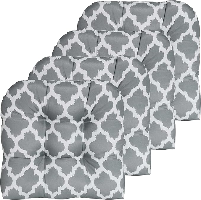 Sweet Home Collection Patio Cushions Outdoor Chair Pads Premium Comfortable Thick Fiber Fill Tufted 19" x 19" Seat Cover, 4 Count (Pack of 1), Tessa Gray 12